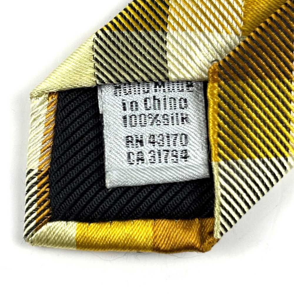 Geoffrey Beene Silk Tie Mens OS Yellow Brown Plaid Diagonal Check Preppy Retro - Picture 4 of 5